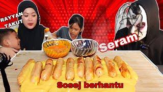 SERAM️AKIBAT MAKAN SOSEJ VIRAL TIKTOK PAKSU JADI HANTU ,CACA & RAYYAN TAKUT‼️