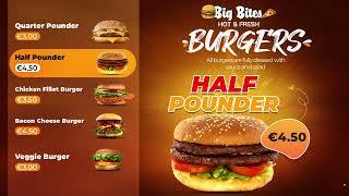 Big Bites Burgers Digital Menu Animation| Tasheer.PK Agency | Commercial Ad