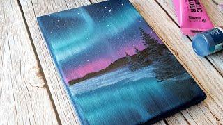 Aurora borealis night sky / easy acrylic painting ideas for beginners 