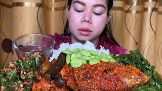 Sambal ikan terong mercon ,karedok kacang,rebusan genjer,pete sambal terasi Mukbang