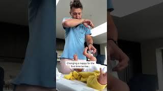 Daddy’s first diaper change is so funny#funny #family #baby #cute #usa #love #dad #mom #cutebaby