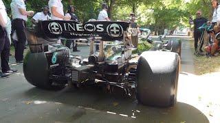 George Russell in the Mercedes-AMG F1 W10 EQ Power+ - Engine Start, Donuts & Accelerating!