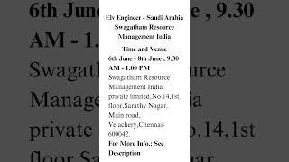 Elv Engineer - Saudi Arabia Swagatham Resource Management India