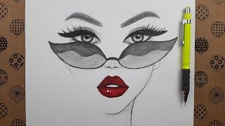 Beautiful and Easy Pencil Charcoal Woman Face Drawing with Glasses - our drawing hobby Pictures