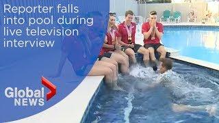 News blooper: Reporter falls into pool during live TV interview