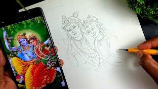 How to draw radha krishna, Janmashtami drawing, radha krishna drawing, lord krishna drawing