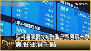 壓制通膨優先! 聯準會表態續升息　美股狂瀉千點｜方念華｜FOCUS全球新聞 20220829