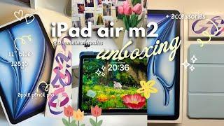  iPad Air m2 2024 🩵 & Apple Pencil Pro unboxing ️ | blue 128gb 11" | accessories 