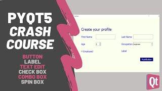 PyQt5 Crash Course: Button, Label, Text Edit, Check Box, Spin Box and Combo Box [for beginners]