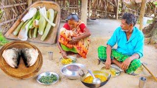 TARO ROOT and FISH HEAD CURRY cooking & eating with hot rice by our grand maa