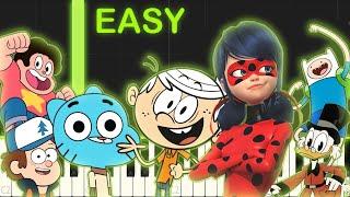 10 CARTOONS THEMES - EASY Piano Tutorial