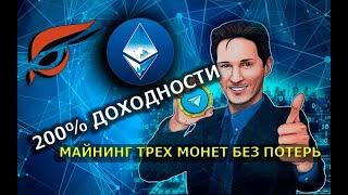 200% Доходность майнинг трёх монет в одном риге без потери хешрейта Ton coin Ethereum  и Raptoreum