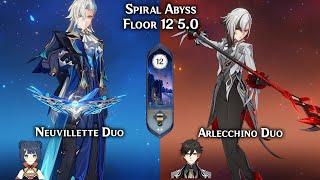 DUO Spiral Abyss 5.0! Neuvillette Xiangling Duo & Arlecchino Zhong Li Duo | Floor 12 Genshin Impact