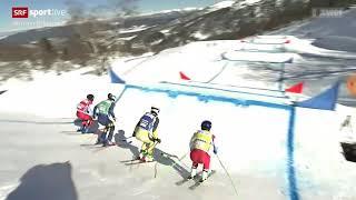 Tobias Müller and Jonas Lenherr crash by Skicross in Bakuriani