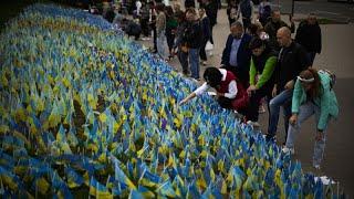 Flags for Ukraine's fallen fill Kyiv's central Maidan Square as war reaches 1,000 days