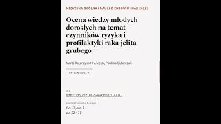 Ocena wiedzy młodych dorosłych na temat czynników ryzyka i profilaktyki raka jelita g... | RTCL.TV