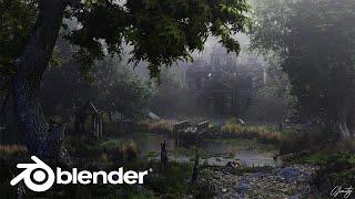 Creating Forest Lake Environment in Blender - Timelapse