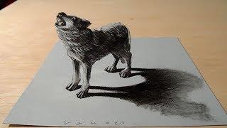 Drawing 3D Wolf - Anamorphic Illusion on Paper - Vamos