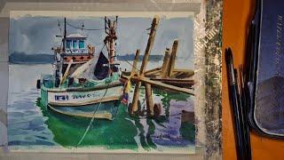 How to paint a boat in watercolor by Prakash Mahato