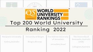 [2022]Top 200 Qs World University Ranking 2022｜QS 2022 University Ranking  ｜QS Ranking 2022