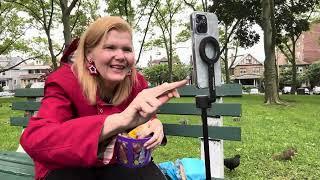 Squirrel whisperer, Cynthia Beaumont, feeding wild squirrels, crackers, and peanuts with her teeth ￼