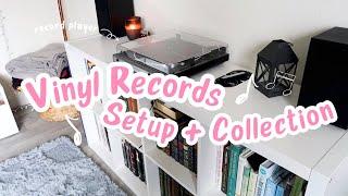 my vinyl record player setup + mini record collection  aesthetic 