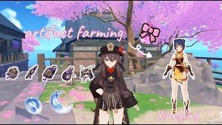 Xiangling artifact farming pt.1 ˖ ᡣ𐭩 ⊹ ࣪ | fixing my account⊹₊ | cozy gameplay ౨ৎ˚₊ genshin impact 