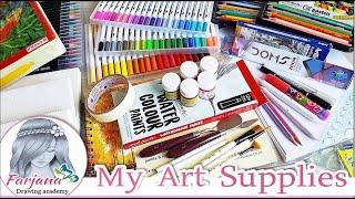 MY DRAWING SUPPLIES || Drawing Materials || Useful Art Supplies || Farjana Drawing Academy