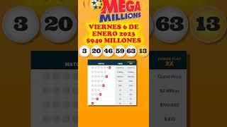 Resultados Mega Millions 6 de Enero 2023 #lotto #lottery #megamillions #megamillionswinner #megamill