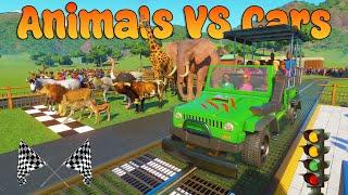 Animals VS Cars Animal Race in Planet Zoo included Elephant, Giraffe, Lion, Ostrich, Horse, Cheetah