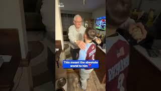 Boy surprises his great-grandpa with match ball ️