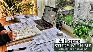 4 HOUR STUDY WITH ME | Background noise, Rain Sounds, 10-min break, No Music