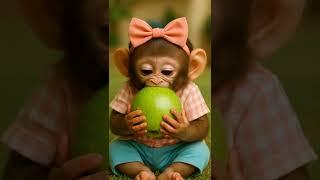 Cute Monkey Smiling After Eating an Apple 