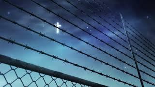 Heavenly Cross: Tranquil Night Sky Peeking Through Wire Mesh in a Mesmerizing 4K Loop Video