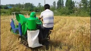 Small Rice Paddy Wheat Combine Harvester Threshing Bagging Machine Crawler Type Hilly Mountain