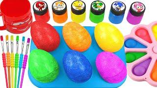 Satisfying Video l How to make Rainbow Super Eggs From Mixing Glitter Slime in Popit Cutting ASMR