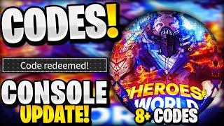 *NEW* ALL WORKING CONSOLE UPDATE CODES FOR HEROES WORLD! ROBLOX HEROES WORLD CODES