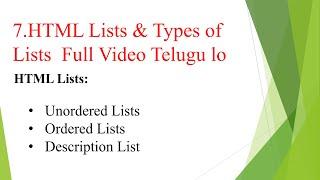 HTML List Tags Tutorial in Telugu | Ordered, Unordered & Description Lists Explained