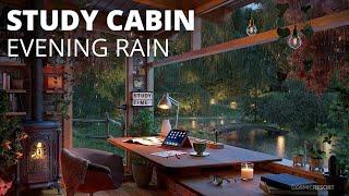 Rain Sounds for Studying - Cozy Cabin Ambience with Gentle Rain & Forest View - Evening Version