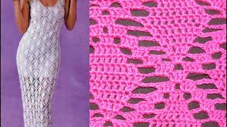 Ажурный узор крючком  ч1. Openwork pattern for the dress