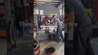 Changing a "quick" solid pneumatic forklift tire