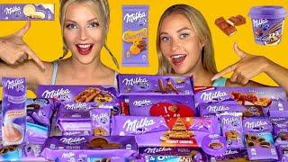 ASMR MILKA CHOCOLATE PARTY ONE COLOR FOOD CHALLENGE By QWE girls