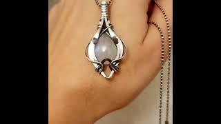 Moonstone sterling silver handmade wire wrapped pendant by zdartisanjewelry IG