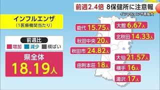 インフルエンザ急拡大　秋田県内の患者数、前週比2.4倍に増加　8保健所管内に「注意報」 (24/12/26 19:30)