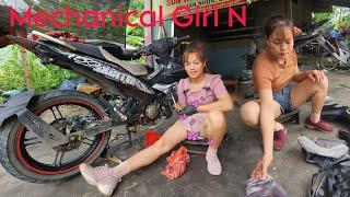 Perfect repair skills and hard work of mechanic N repairing motorbikes at her store|| FULL VIDEO.