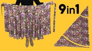 Cut in 5 Minutes! Wear in 9 Different Styles! As blouse, dress! Very Easy Wrap Skirt Sewing