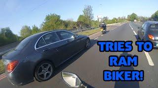 UK Bikers and Near Misses, Mirror Smash and Road Rage #69 Car Tries To Ram Biker!