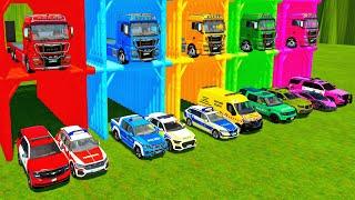 TRANSPORTING ALL POLICE CARS & AMBULANCE EMERGENCY VEHICLES WITH MAN TRUCKS ! Farming Simulator 22