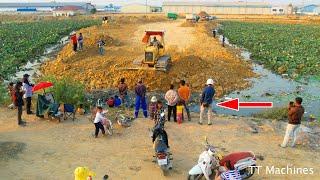 So Happy Connecting Land For Villager By Team Dump Truck5T & Strong D31P KOMATSU Dozer Pushing Stone