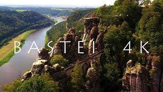 Die BASTEI - The Bastei Bridge - Sächsische Schweiz - The Elbe Sandstone Mountains 4K Aerial Views